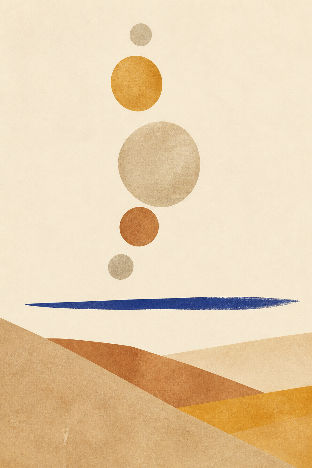Floating Stones, lámina abstracta vertical en tonos arena