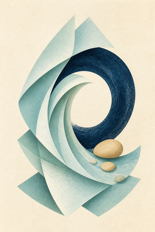 Folded Wave, lámina abstracta vertical en tonos aqua