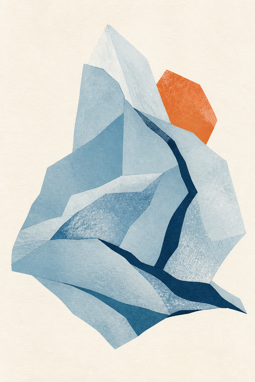 Glacier Fold abstract mineral-blue and terracotta art print