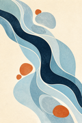 Quiet Current flowing blue and terracotta abstract art print