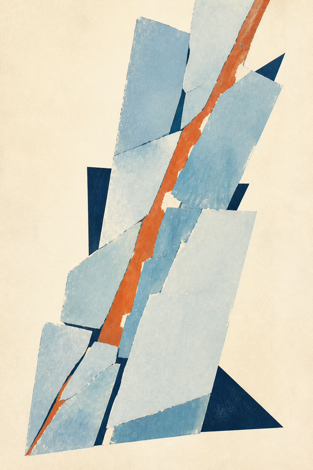 Warm Fault terracotta and mineral-blue abstract art print