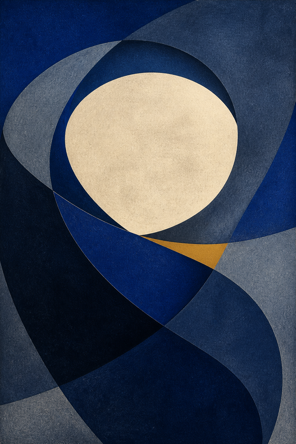 Lunar Fold, lámina abstracta vertical en azul cobalto