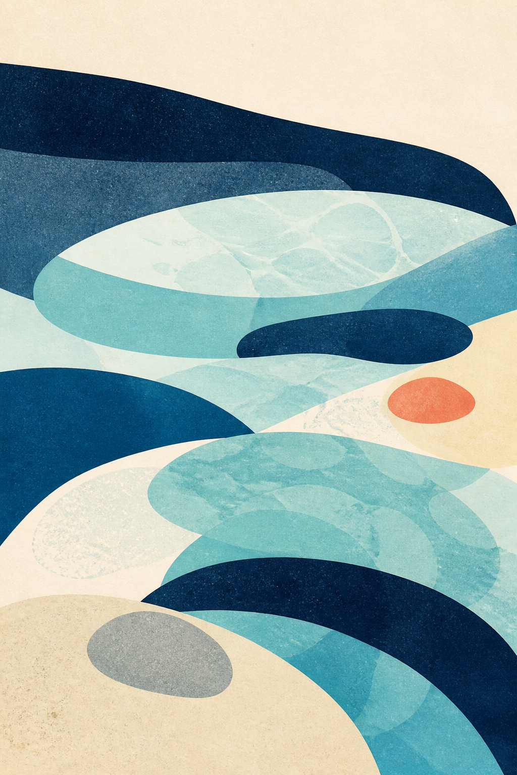 Tidal Pools, lámina abstracta vertical en tonos acuáticos