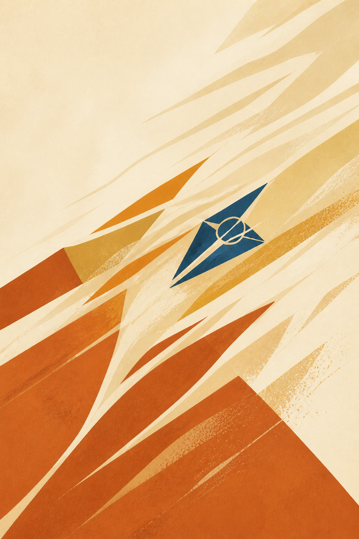Wind Map, lámina abstracta vertical en terracota y cobalto