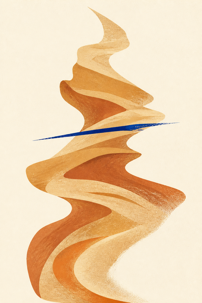 Wind Ribbons, lámina abstracta vertical en tonos piedra
